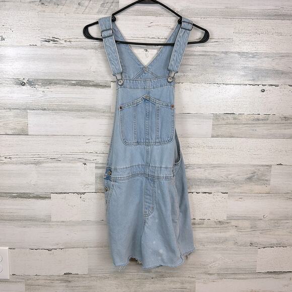 Old Navy Denim Overalls Women’s Small Slouchy Straight Cut Off Blue Jean Bleach - Picture 2 of 7